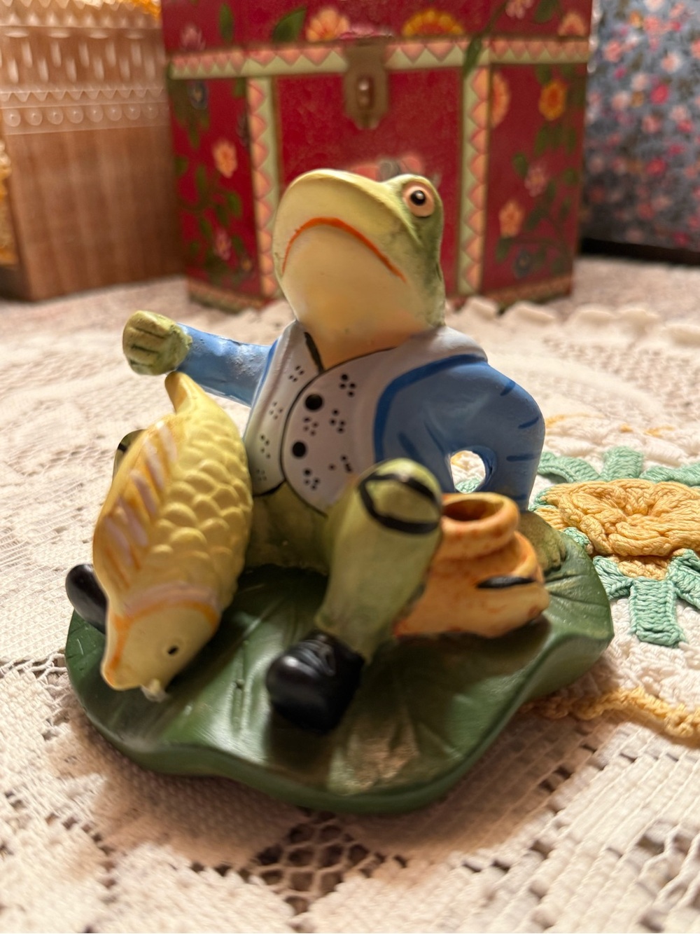 Vintage Hand-Painted Ceramic Frog Fisherman Figurine – Jeremy Fisher Inspired